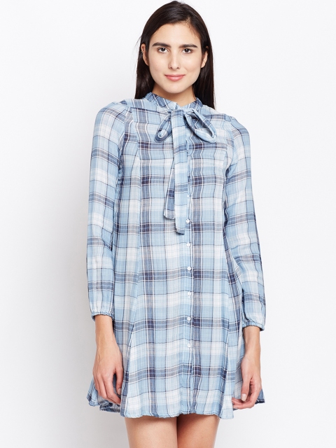 

Oxolloxo Women Off-White Checked Shirt Dress