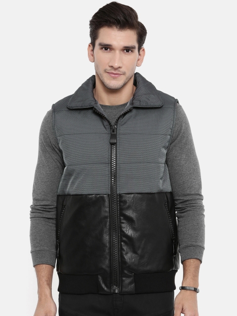 

Breakbounce Men Grey And Black Colourblocked Insulator Bomber