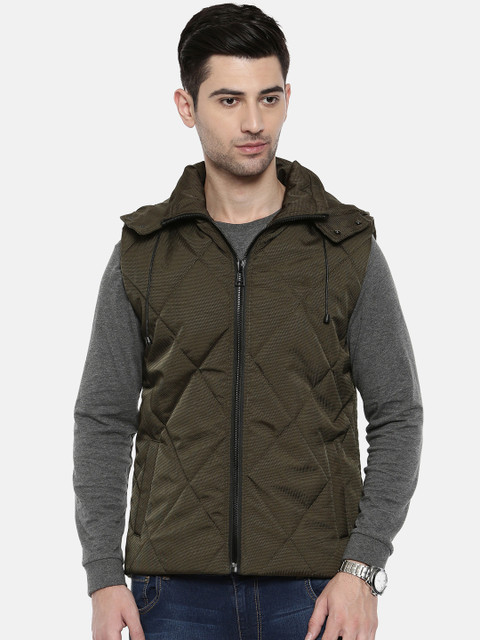 

Breakbounce Men Olive Green Solid Insulator Quilted Jacket