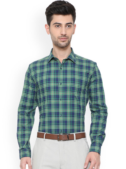 

Peter England Men Green & Blue Slim Fit Checked Formal Shirt