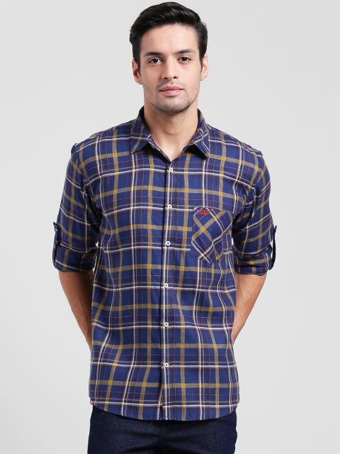 

Being Fab Men Blue & Yellow Slim Fit Checked Casual Shirt