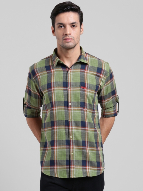 

Being Fab Men Green & Blue Slim Fit Checked Casual Shirt