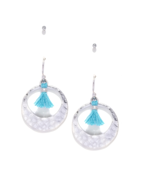 

Accessorize Turquoise Blue & Silver-Toned Circular Drop Earrings