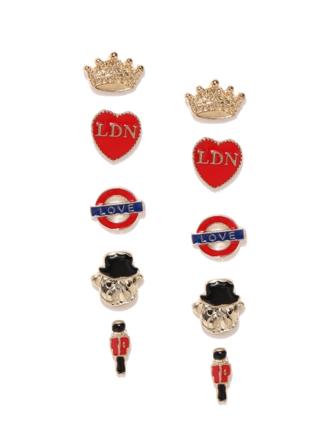 

Accessorize Set of 5 Quirky Studs, Red