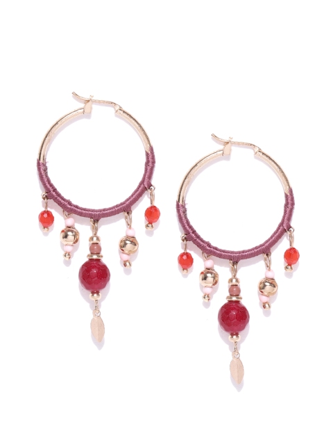 

Accessorize Mauve & Gold-Toned Beaded Circular Hoop Earrings