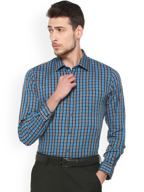 

Peter England Men Blue & Black Slim Fit Checked Formal Shirt