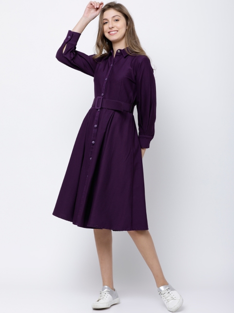 

Tokyo Talkies Women Purple Solid Shirt Dress
