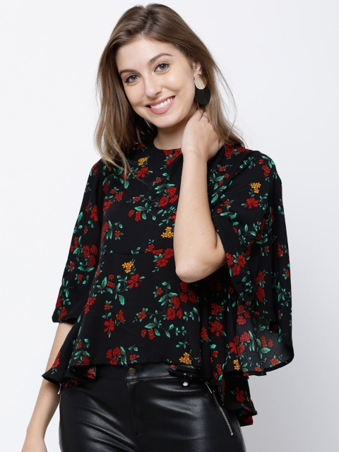 

Tokyo Talkies Women Black Printed High-Low Top