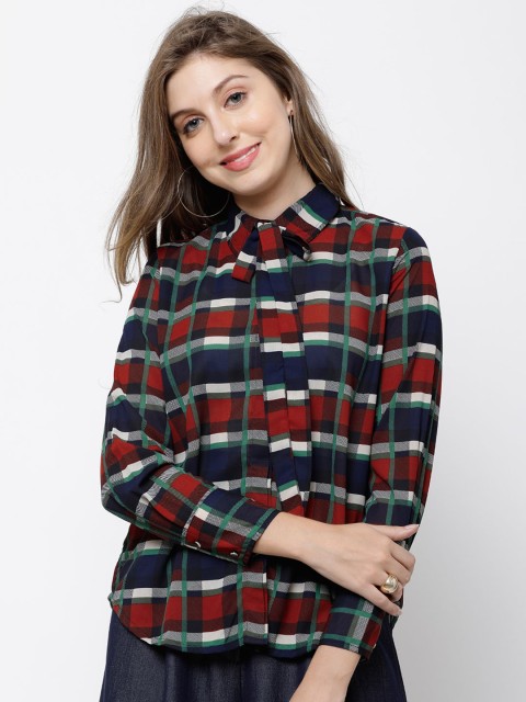 

Tokyo Talkies Women Navy Blue & Red Regular Fit Checked Casual Shirt
