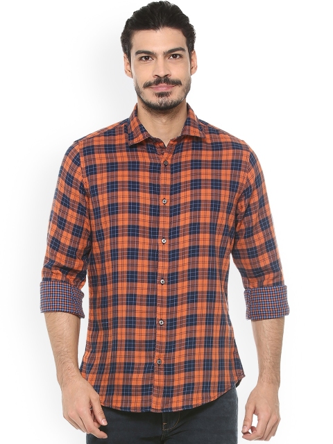 

Van Heusen Sport Men Orange & Blue Slim Fit Checked Casual Shirt