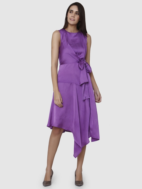 

Vero Moda Women Purple Solid Fit and Flare Dress