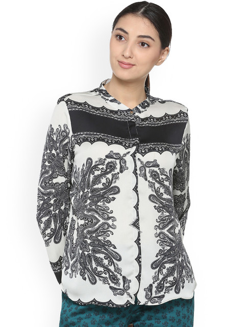 

Van Heusen Woman Women White & Black Regular Fit Printed Casual Shirt