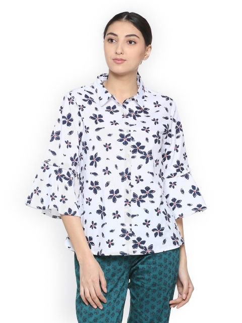 

Van Heusen Woman Women White & Black Regular Fit Printed Casual Shirt