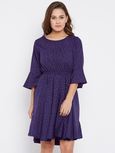 

AASK Women Navy Blue Printed Fit and Flare Dress