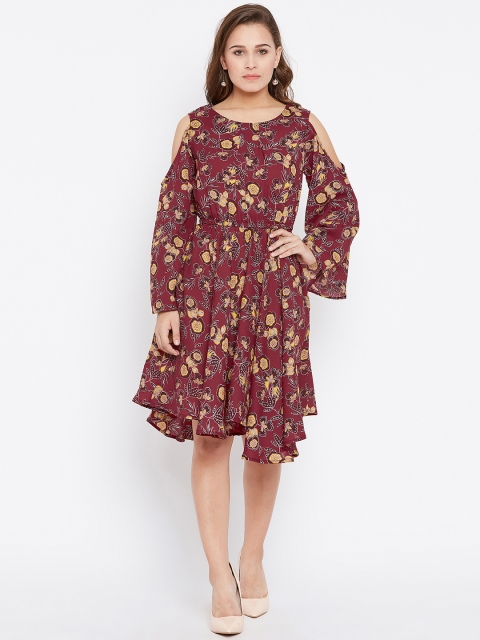 

AASK Women Maroon Printed Fit and Flare Dress