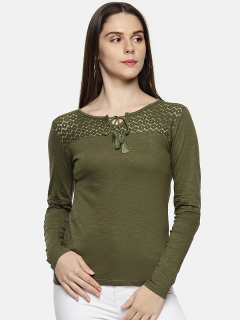 

Honey by Pantaloons Women Olive Green Solid Pure Cotton Top