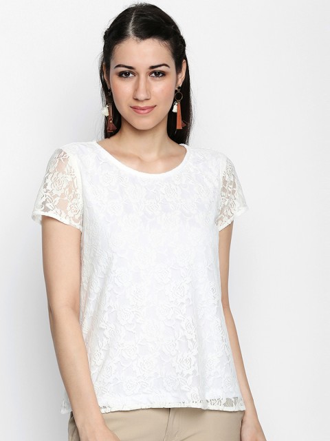 

Honey by Pantaloons Women Off-White Self Design Top