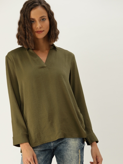 

United Colors of Benetton Women Olive Green Shirt Style Top