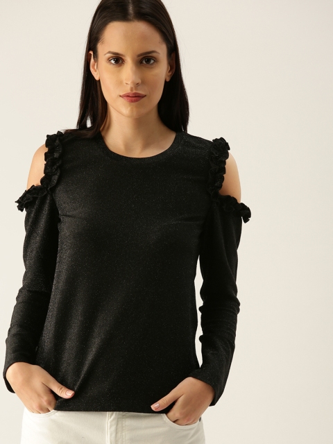 

United Colors of Benetton Women Black Solid Cold Shoulder Top