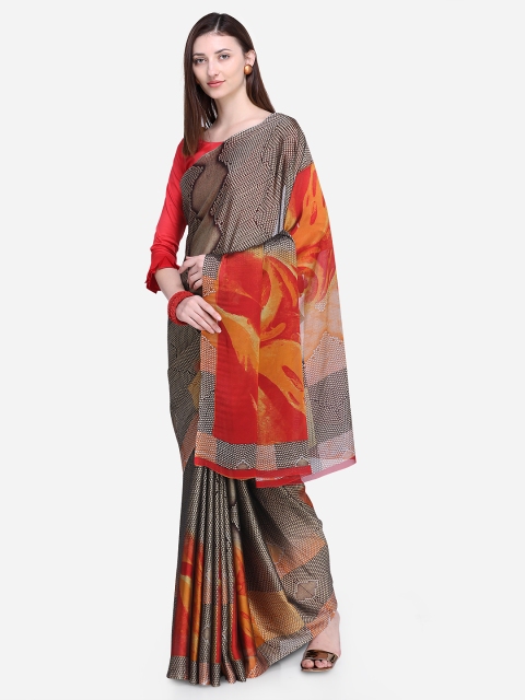 

Ligalz Brown & Red Printed Saree