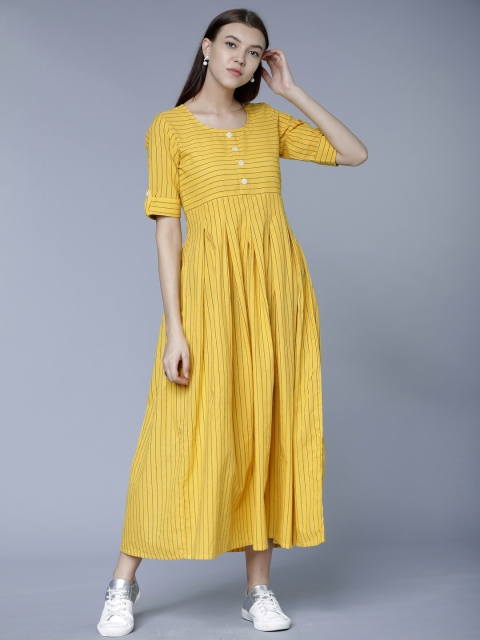 

Vishudh Women Yellow Striped Maxi Dress