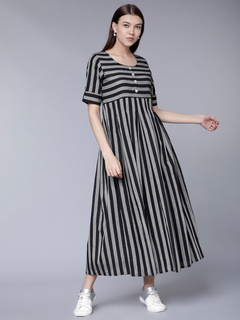 

Vishudh Women Black Striped Maxi Dress