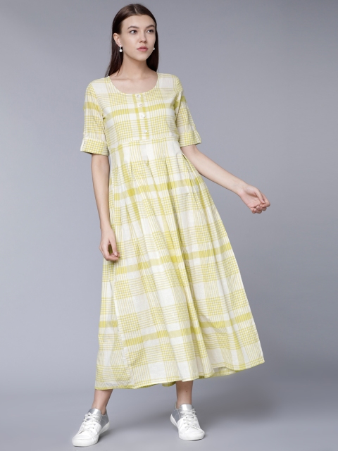 

Vishudh Women Cream-Coloured Checked Maxi Dress
