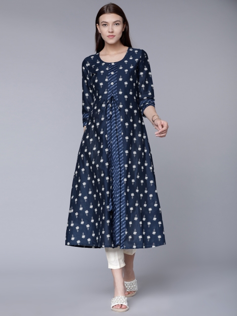 

Vishudh Women Navy Blue & White Printed A-Line Kurta