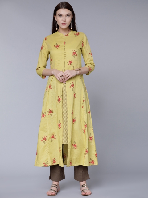 

Vishudh Women Green Printed A-Line Kurta