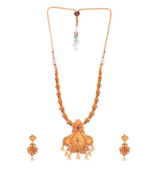 

Rubans Antique Gold Plated Faux Ruby Studded Traditional Necklace Set