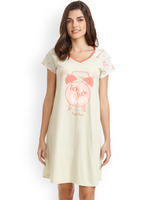 

Zivame Green & Pink Printed Nightdress ZI6346FASHAGREN