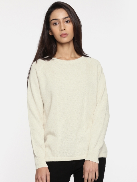 

ELLE Women Off-White & Gold-Toned Self Design Pullover