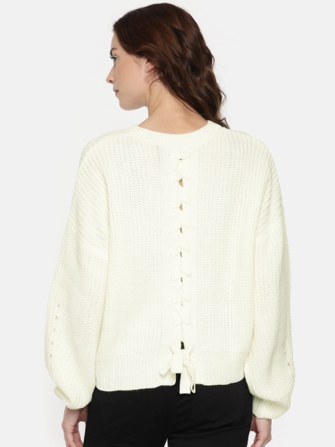 

ELLE Women White Off Self Design Sweater, Off white