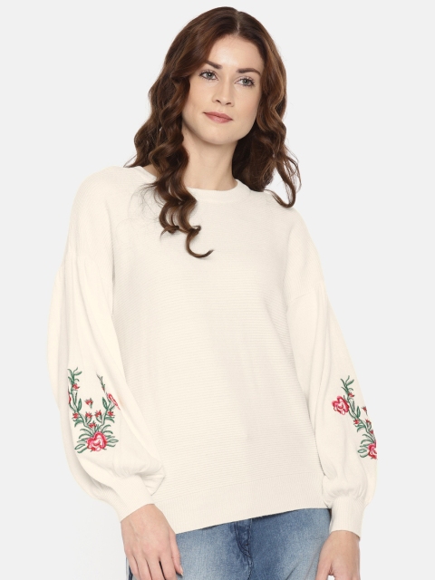 

Elle Women Off-White Self Design Pullover