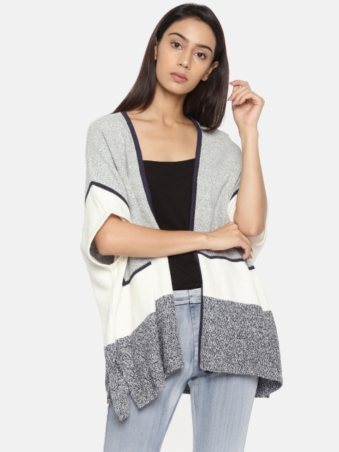 

Elle Grey & Cream-Coloured Colourblocked Open Front Shrug