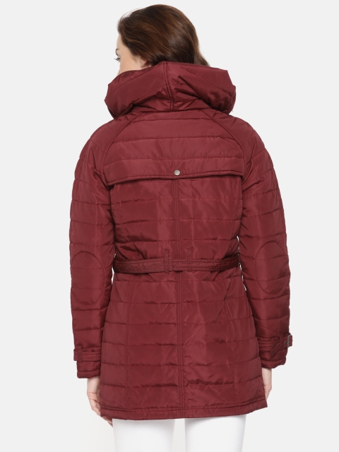 

Elle Women Maroon Solid Hooded Trench Coat