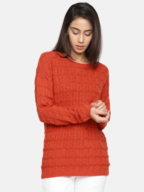 

Elle Women Orange Self Design Pullover