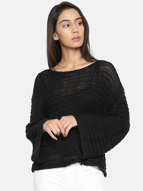 

Elle Women Black Self Design Pullover
