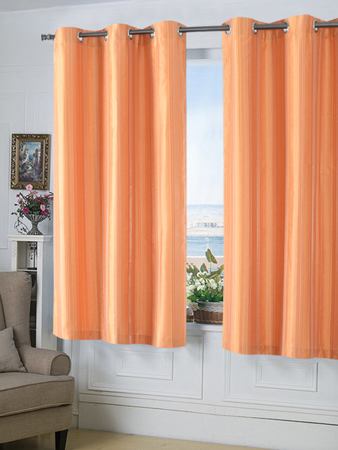 

Deco Essential 1 Piece Eyelet Window Curtain Rectangular Stripe 5 ft-Light Terracotta, Peach