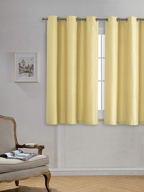 Deco Window Beige & Green Set of Single Window Curtains