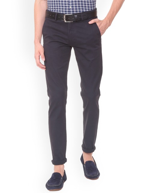 

Peter England Casuals Men Blue Slim Fit Solid Regular Trousers