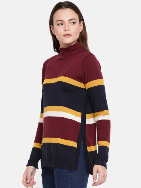 

ELLE Women Red & Navy Blue Striped Pullover