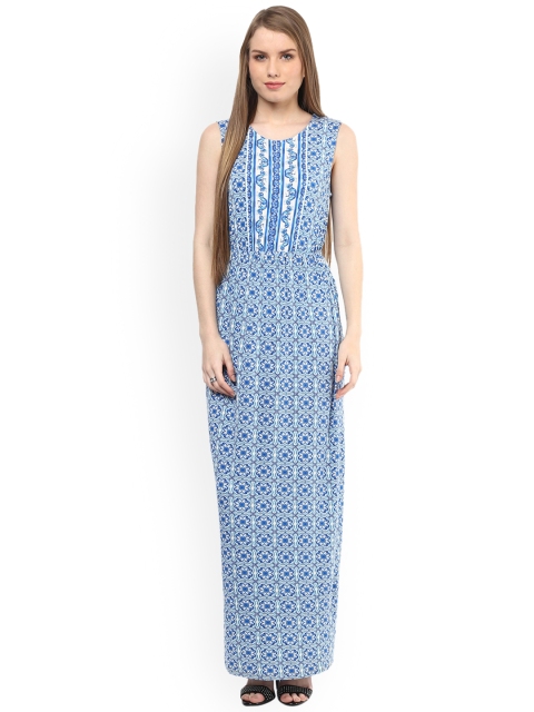 

109F Women Blue Printed Maxi Dress