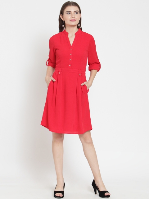 

Latin Quarters Women Red Solid Fit and Flare Dress