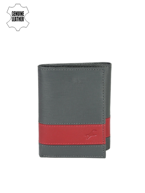 

Fastrack Men Grey & Red Colourblocked Genuine Leather Wallet