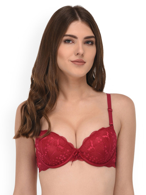 

Quttos Red Lace Underwired Heavily Padded Push-Up Bra QT_BR_8001_LC_RED_36B