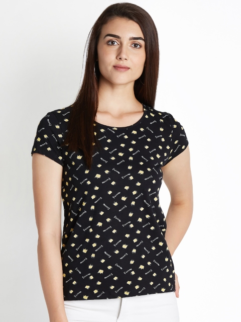 

Honey by Pantaloons Women Black Printed Pure Cotton Top