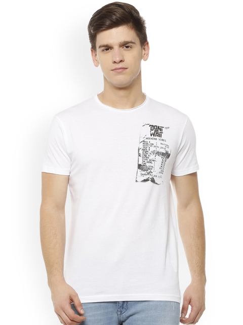 

People Men White Printed Round Neck T-shirt