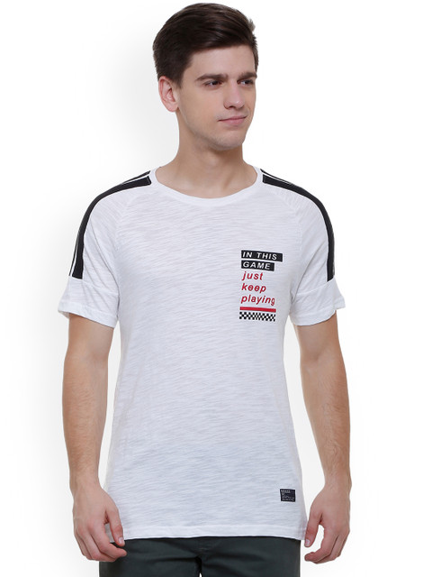 

People Men White Printed Round Neck T-shirt