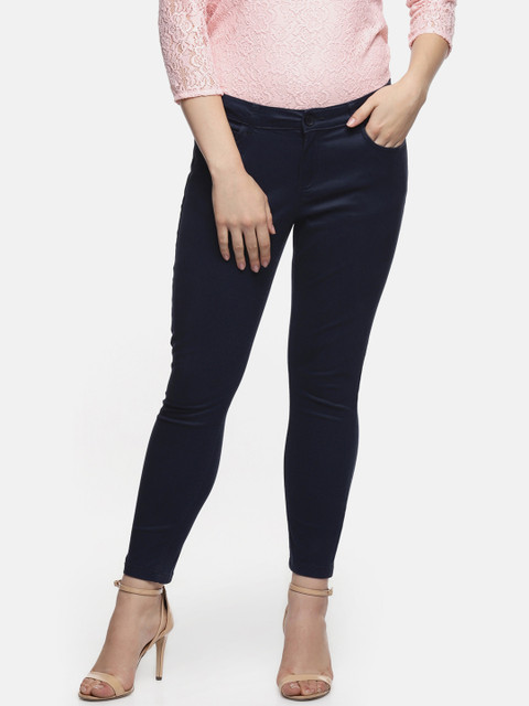 

Honey by Pantaloons Women Navy Blue Slim Fit Solid Regular Trousers